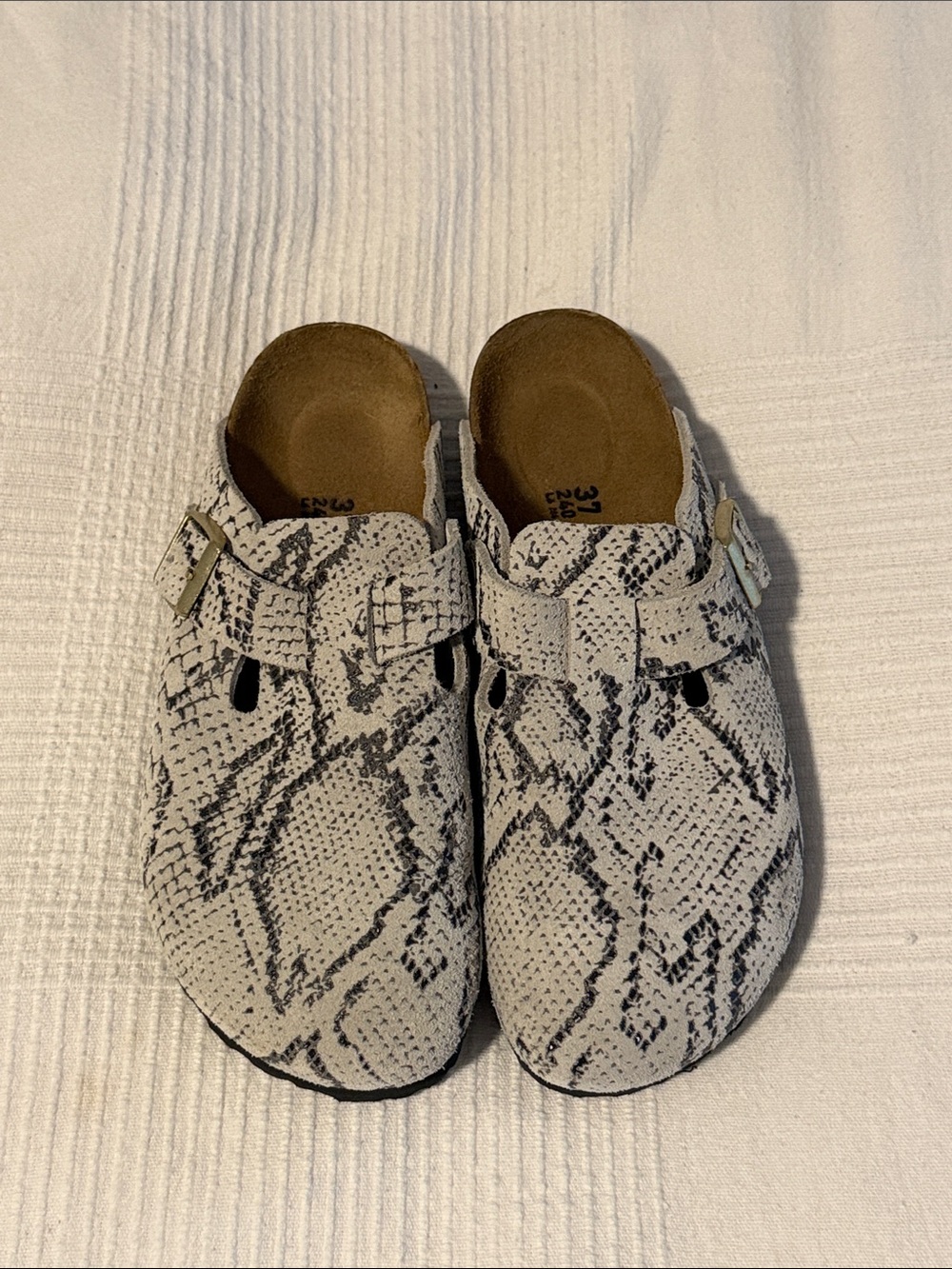 New Birkenstock Boston Suede Clog Snake Oyster 37